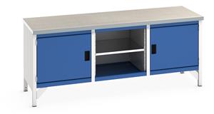 Bott Bench 2000Wx750Dx840mmH - 2 x Cupboards & LinoTop 2000mm Wide Storage Benches 41002051.11v Gentian Blue (RAL5010) 41002051.24v Crimson Red (RAL3004) 41002051.19v Dark Grey (RAL7016) 41002051.16v Light Grey (RAL7035) 41002051.RAL Bespoke colour £ extra will be quoted